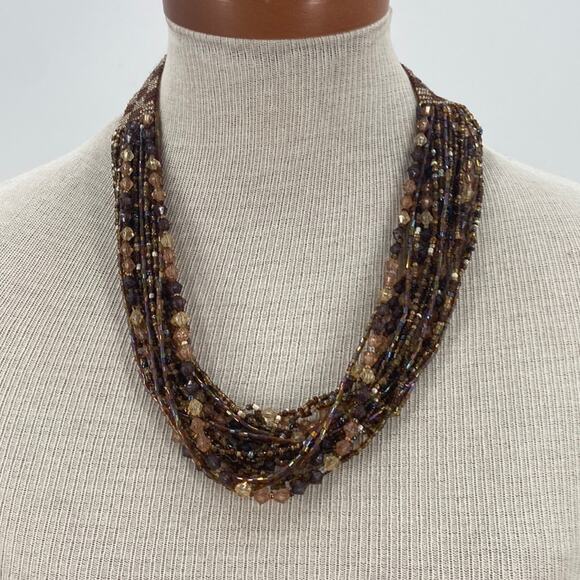 Handmade Brown Beaded checkerboard necklace - Picture 1 of 5